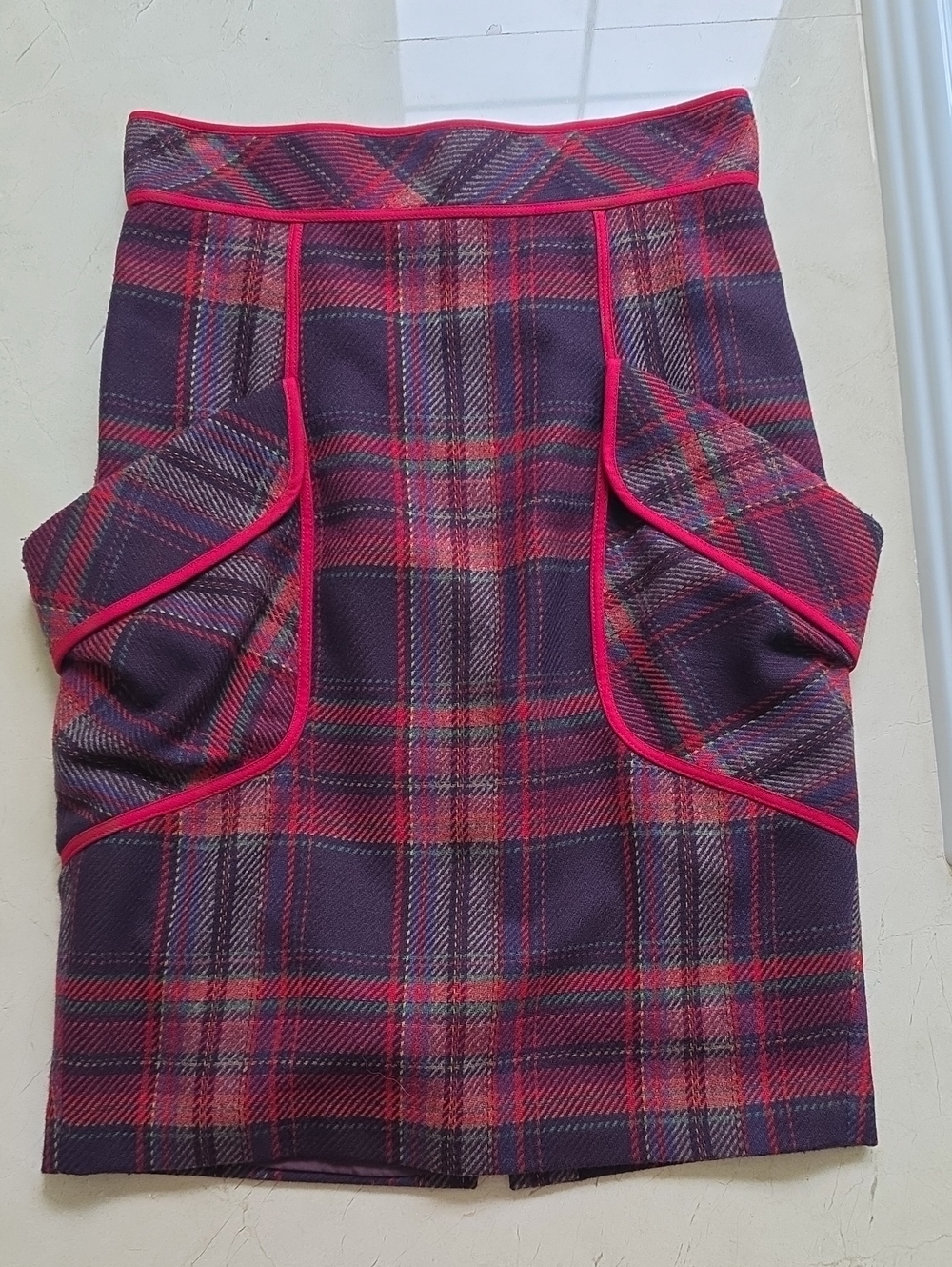 Plenty By Tracy Reese Plaid Pencil Skirt with Red Trim